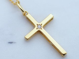 K18 イエローゴールド ダイヤモンド0.01ct クロス ペンダント 18金 18k ネックレス デザイン