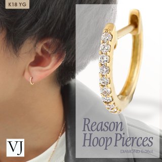 K18 イエローゴールド ブラックダイヤモンド 0.06 ct Reason 中折れ フープ ピアス ※1個販売（片耳） 18金 ピアス -  VALUABLE